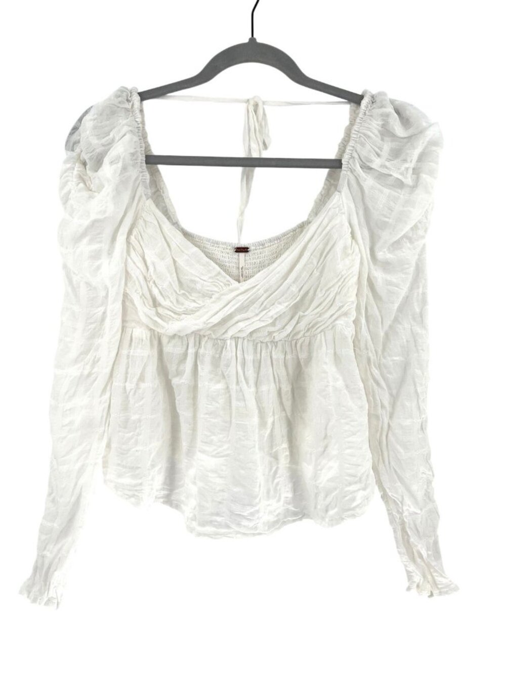 FREE PEOPLE Women's White Semi-Sheer Long Sleeve Sweetheart Crop Blouse XS